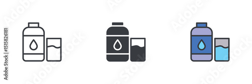 Water bottle and a glass different style icon set