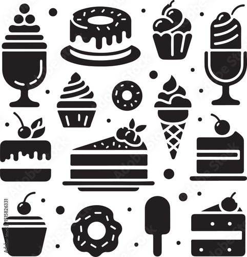 Assorted Desserts and Sweets Silhouettes Vector Icon Set