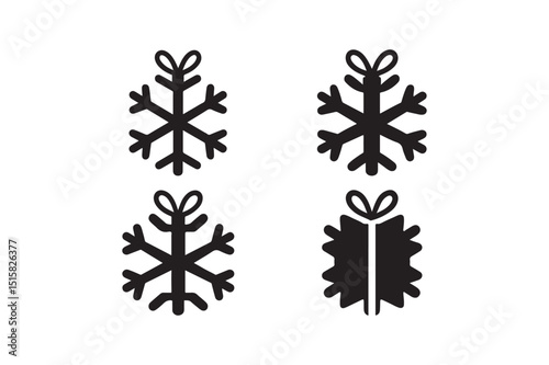 Snowflake shaped gift boxes silhouette vector art illustration on white background