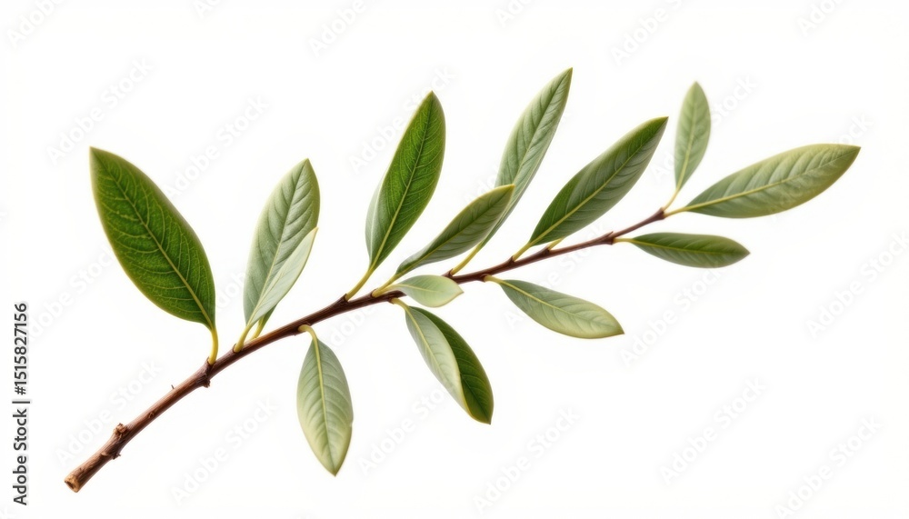 A detailed view of a branch with numerous green leaves A detailed view of a branch with numerous green leaves