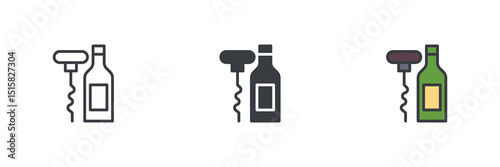 Wine bottle opener different style icon set