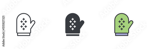 Oven mitt or oven glove different style icon set
