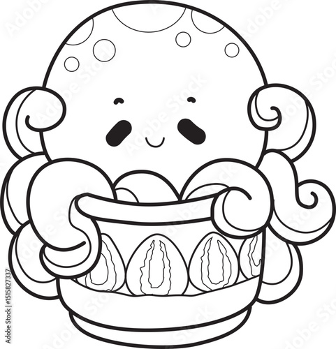 Outline of Cute Kawaii Happy Octopus Vector Icon set.