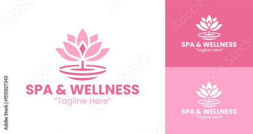 Modern Pink Spa Logo with Flower and Water Design for Wellness and Beauty Businesses
