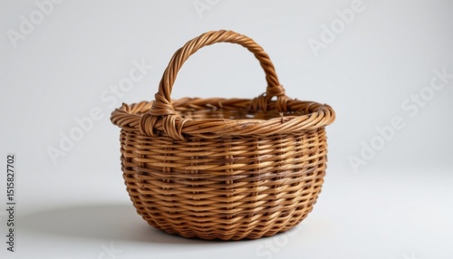 A woven basket with a handle, captured with focus on its texture and structure