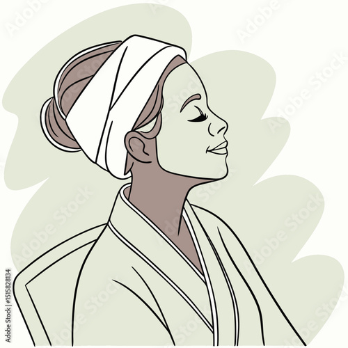 Calm woman with hair in a towel and face mask