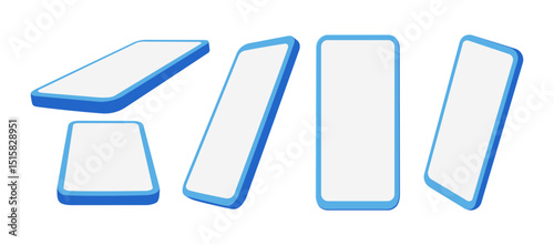 Vector illustration set of mobile phone icons front, side and angle view. 3D flash style on white background. Designed in modern simple tones. For design, applications, websites, banners, ads, digital
