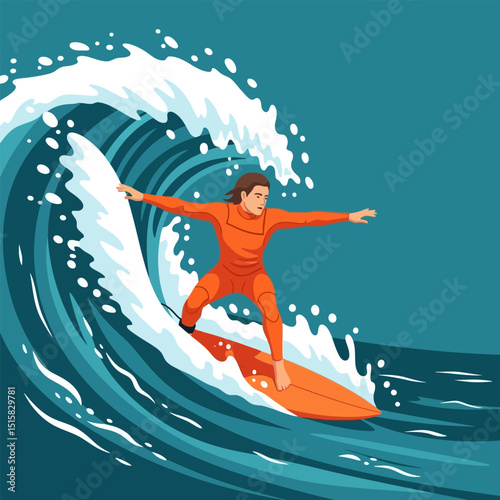 Surfer Riding a Wave with Outstretched Arms on Ocean Water