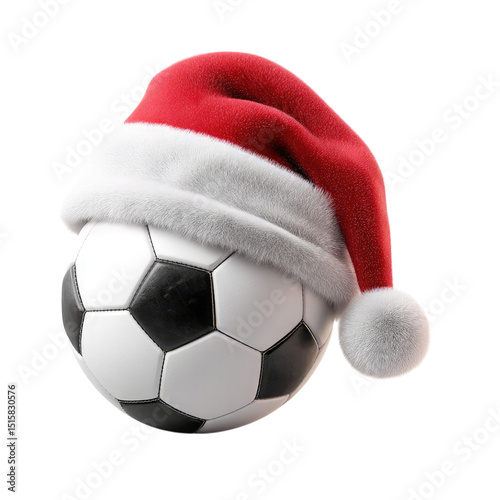 Festive Football Soccer Ball with Santa Hat with Holiday Cheer on Black.