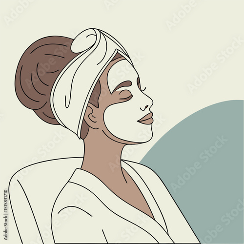 Calm woman with hair in a towel and face mask