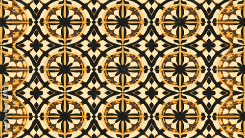 Elegant Black and Gold Geometric Tile Pattern Seamless Texture