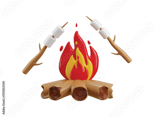 Roasting Marshmallows Icon 3d render concept of Toasting Marshmallows Over an Open bonfire icon vector illustration
