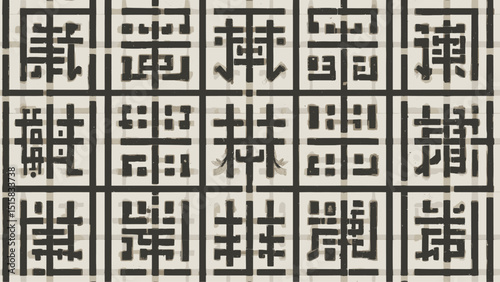 Seamless Pattern of Abstract Geometric Symbols, Asian Inspired Design