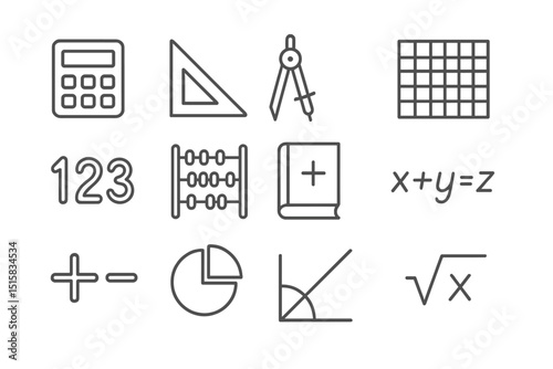Mathematical symbols and icons collection on gradient background