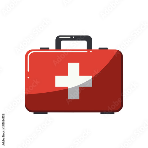 Red first aid kit with white cross symbol on a clean background  