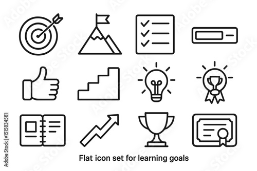 Icon set for learning goals: target, trophy, checklist, certificate