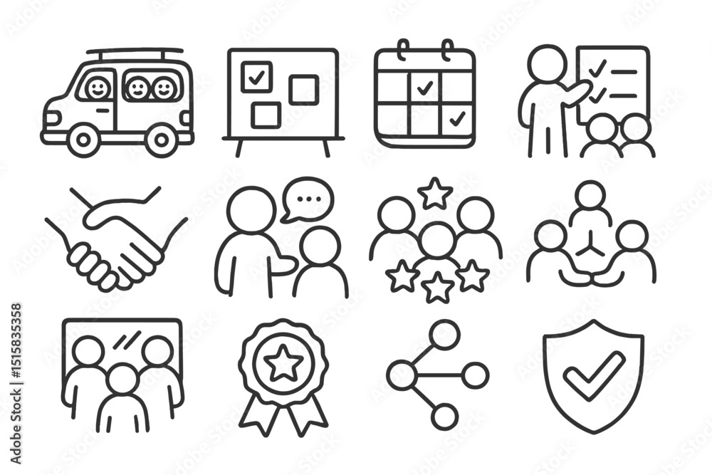Fototapeta premium Icon set: meeting, planning, collaboration, teamwork, strategy