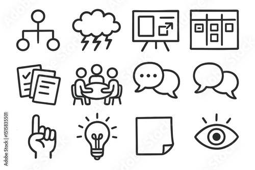 Business and communication icons on textured background