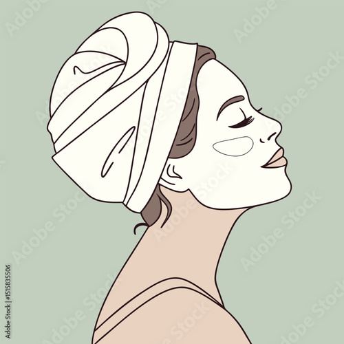 Calm woman with hair in a towel and face mask