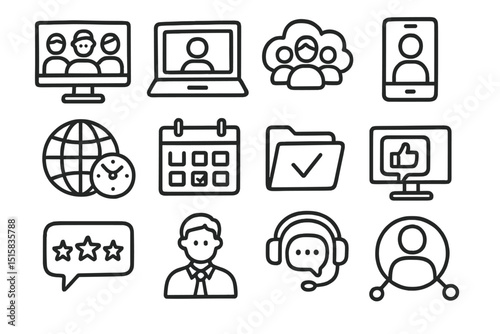 Communication icons: calendar, chat, video, network, user, feedback