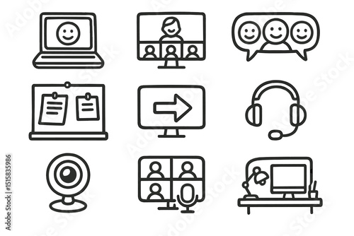 Digital communication icons for remote work and online meetings