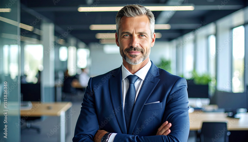 Fototapeta premium Successful business owner in modern office corporate environment professional portrait entrepreneurial leadership