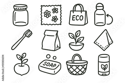 Eco-friendly icons of sustainable products for everyday use