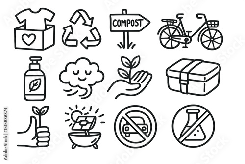 Eco-friendly icons: sustainability, recycling, compost, organic products