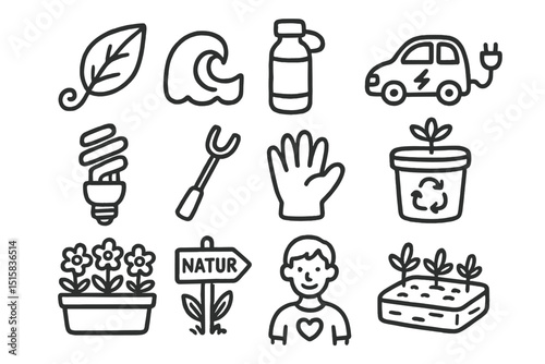 Eco-friendly icons: sustainability and renewable energy symbols