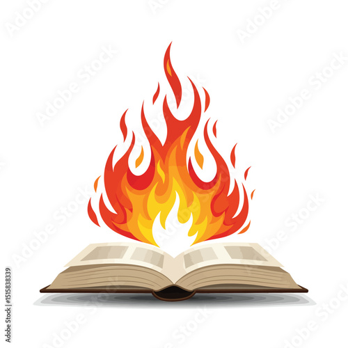 Cartoon illustration of paper stack or documents on fire.