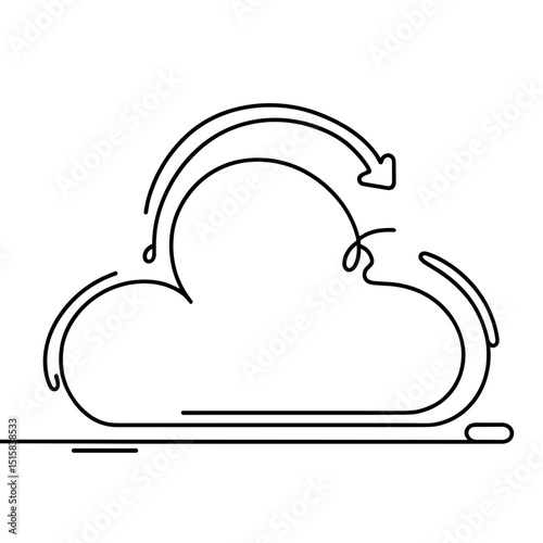 Cloud with arrows for data sync in line drawing