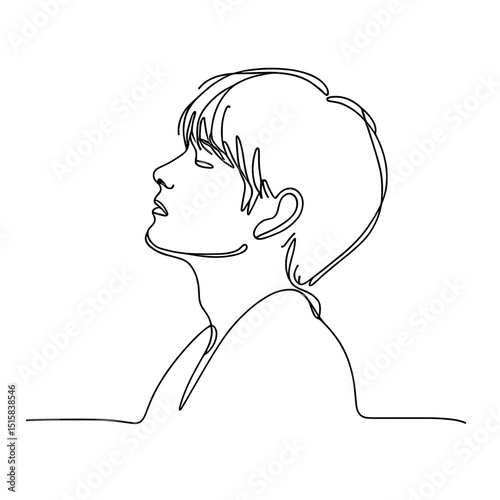 Man in reflective pose looking up in line art