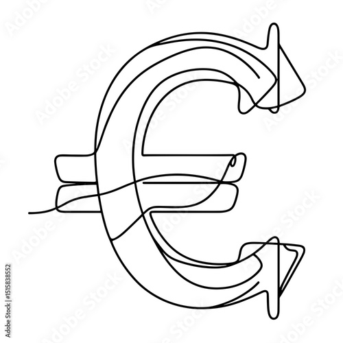 Euro currency symbol with arrows in line art style