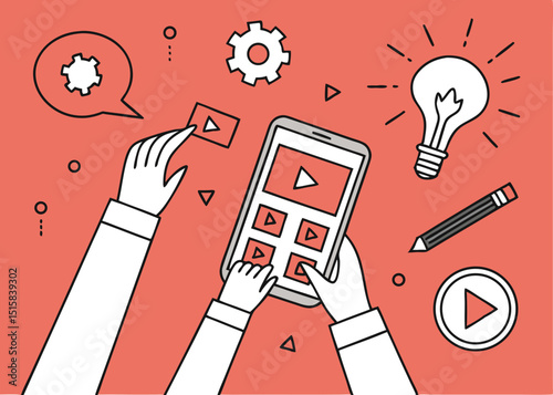 Digital Video Content & Interactivity – Minimalist Vector Illustration