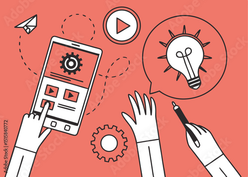 Digital Video Content & Interactivity – Minimalist Vector Illustration