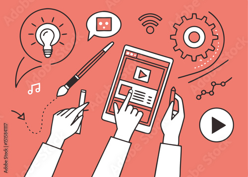 Digital Video Content & Interactivity – Minimalist Vector Illustration