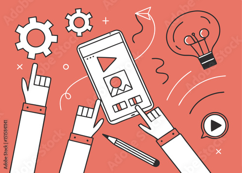 Digital Video Content & Interactivity – Minimalist Vector Illustration