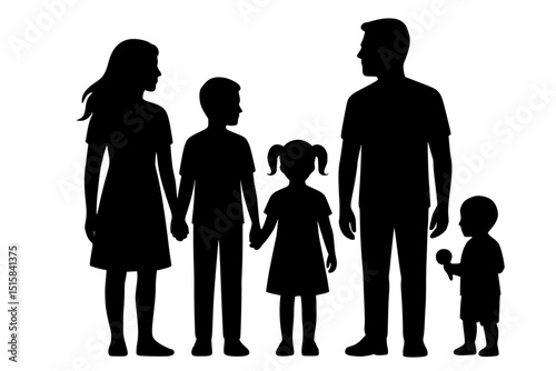 Family silhouettes standing together with children outdoors  