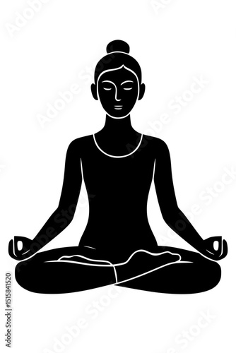 Silhouette of a meditating woman in lotus position with closed eyes  