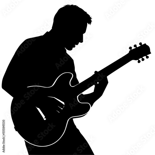 Guitarist playing electric guitar silhouette on a white background  