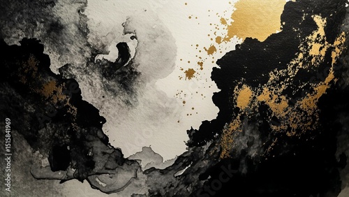Abstract black and gold art piece featuring dynamic fluid shapes and bold textures, perfect for modern design, luxurious decor, and creative projects seeking a striking visual impact.