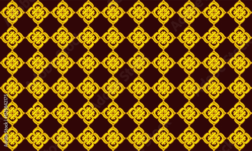 Thai golden  Jasmine flower pattern star diamond, yellow plaid fabric texture, yellow and black diamond checkerboard repeat pattern, replete image, design for fabric printing