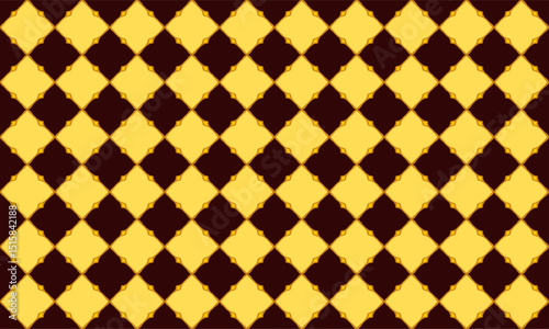 Thai golden  Jasmine flower pattern star diamond, yellow plaid fabric texture, yellow and black diamond checkerboard repeat pattern, replete image, design for fabric printing