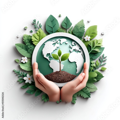 Protecting the Earth: Hands Holding Globe with Sprout, Symbolizing Environmental Care and Sustainable Future Growth