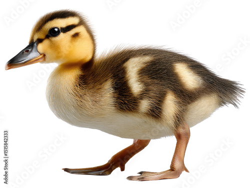 Sweet Duckling's First Steps: An adorable duckling, a symbol of new life and playful innocence, explores its surroundings with hesitant steps, a portrait of youthful wonder and exploration.