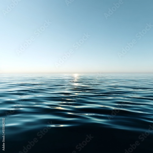 Tranquil Blue: Ocean Ripples Reflecting Sunlight Under a Pale Sky, a Serene Water Landscape