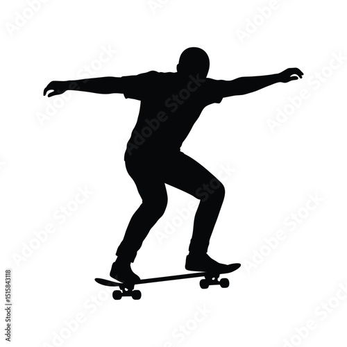 Skateboarder Silhouette Action Pose Extreme Sports Black and White Vector Illustration