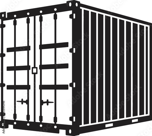 A black and white outline illustration of a shipping container viewed from above, displaying detailed side panels and structural elements clearly.