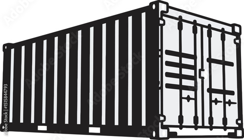 A black and white outline illustration of a shipping container viewed from above, displaying detailed side panels and structural elements clearly.