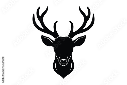 Bold and symmetrical deer head silhouette for print and digital use